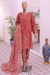 Bin Saeed Stitched 3 Piece Self Stripe Vol-02 Suit-SM-2089-Rust