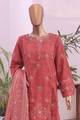Bin Saeed Stitched 3 Piece Self Stripe Vol-02 Suit-SM-2089-Rust