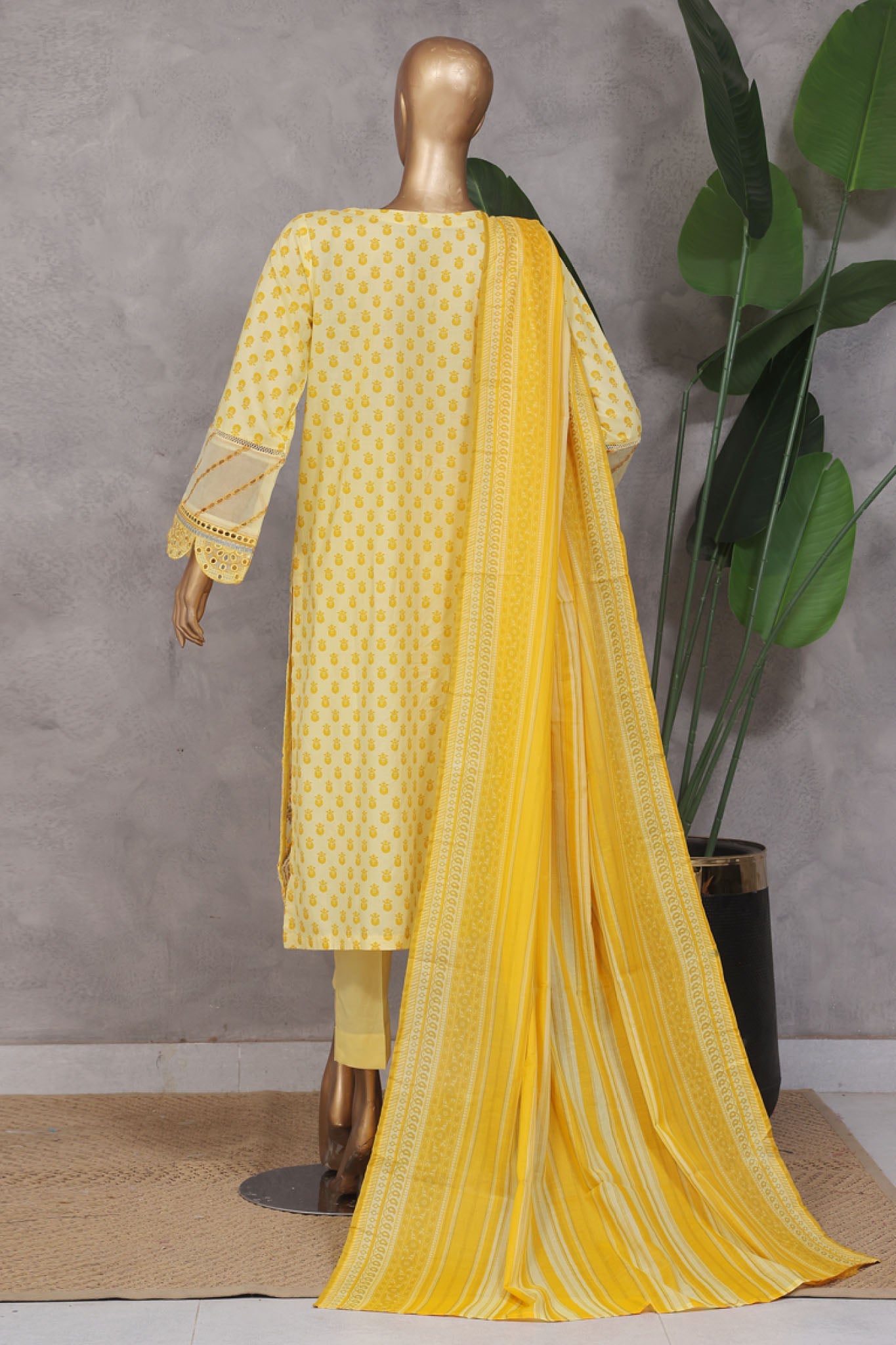 Bin Saeed Stitched 3 Piece Exc Emb Lawn Vol-02 Collection'2025-SM-2101-Yellow