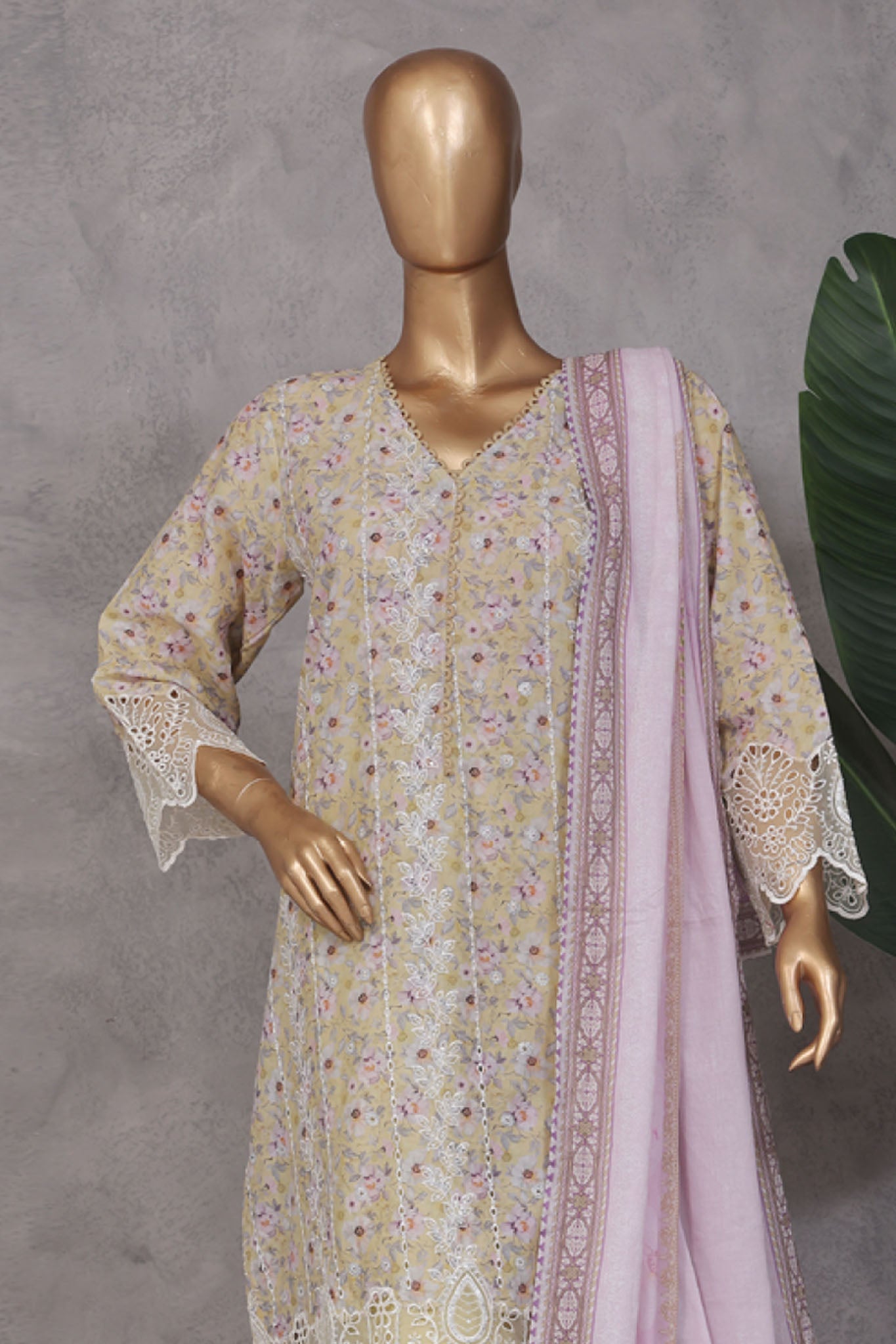 Bin Saeed Stitched 3 Piece Exc Emb Lawn Vol-02 Collection'2025-SM-2102-Yellow