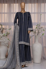 Bin Saeed Exclusive Printed Lawn With Farshi Shalwar Vol-03 Suit-SM-2128-Blue