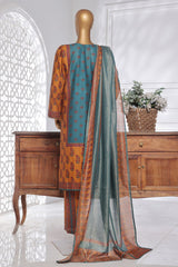 Bin Saeed Stitched 3 Piece Exc Chikankari Lawn Suit-SM-2137-Teal