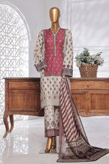 Bin Saeed Stitched 3 Piece Exc Chikankari Lawn Suit-SM-2141-Maroon