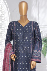 Bin Saeed Stitched 3 Piece Exc Chikankari Lawn Suit-SM-2143-Navy Blue