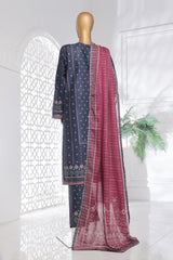 Bin Saeed Stitched 3 Piece Exc Chikankari Lawn Suit-SM-2143-Navy Blue