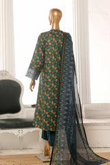 Bin Saeed Stitched 3 Piece Exclusive Lawn Frock Vol-01 Collection-SM-1457-Green