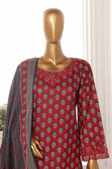 Bin Saeed Stitched 3 Piece Exclusive Lawn Frock Vol-01 Collection-SM-1460-Maroon