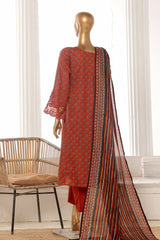 Bin Saeed Stitched 3 Piece Exclusive Lawn Frock Vol-01 Collection-SM-1464-Rust