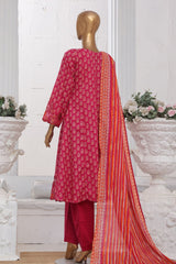 Bin Saeed Stitched 3 Piece Exclusive Lawn Frock Vol-01 Collection-SM-1465-Pink