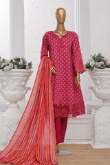 Bin Saeed Stitched 3 Piece Exclusive Lawn Frock Vol-01 Collection-SM-1465-Pink