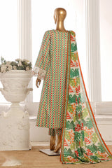 Bin Saeed Stitched 3 Piece Exclusive Lawn Frock Vol-01 Collection-SM-1466-Green