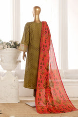 Bin Saeed Stitched 3 Piece Exclusive Lawn Frock Vol-01 Collection-SM-1467-Mehndi