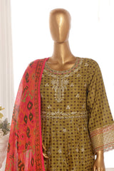Bin Saeed Stitched 3 Piece Exclusive Lawn Frock Vol-01 Collection-SM-1467-Mehndi
