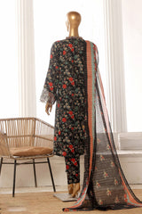 Bin Saeed Stitched 3 Piece Exclusive Lawn Frock Vol-01 Collection-SM-1468-Black