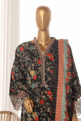 Bin Saeed Stitched 3 Piece Exclusive Lawn Frock Vol-01 Collection-SM-1468-Black