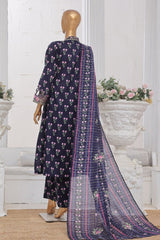 Bin Saeed Stitched 3 Piece Exclusive Lawn Frock Vol-01 Collection-SM-1469-Blue