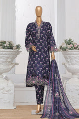 Bin Saeed Stitched 3 Piece Exclusive Lawn Frock Vol-01 Collection-SM-1469-Blue