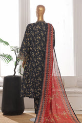 Bin Saeed Stitched 3 Piece Exclusive Lawn Frock Vol-01 Collection-SM-1470-Black