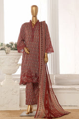 Bin Saeed Stitched 3 Piece Exclusive Lawn Frock Vol-01 Collection-SM-1472-Brown