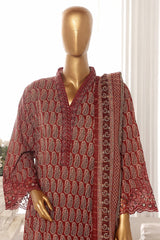 Bin Saeed Stitched 3 Piece Exclusive Lawn Frock Vol-01 Collection-SM-1472-Brown