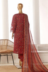 Bin Saeed Stitched 3 Piece Exclusive Lawn Frock Vol-01 Collection-SM-1474-Maroon