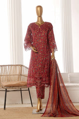 Bin Saeed Stitched 3 Piece Exclusive Lawn Frock Vol-01 Collection-SM-1474-Maroon