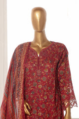 Bin Saeed Stitched 3 Piece Exclusive Lawn Frock Vol-01 Collection-SM-1474-Maroon