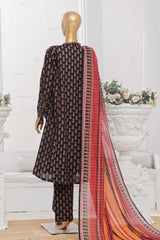 Bin Saeed Stitched 3 Piece Exclusive Lawn Frock Vol-01 Collection-SM-1475-Black