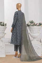 Bin Saeed Stitched 3 Piece Exclusive Lawn Frock Vol-01 Collection-SM-1477-Blue