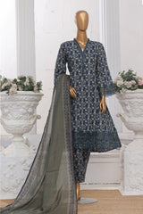 Bin Saeed Stitched 3 Piece Exclusive Lawn Frock Vol-01 Collection-SM-1477-Blue