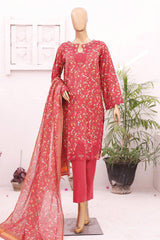 Bin Saeed Stitched 3 Piece Cutworkari Lawn Suit-SM-696-Red