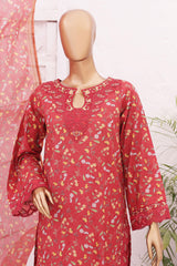Bin Saeed Stitched 3 Piece Cutworkari Lawn Suit-SM-696-Red