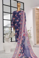 Bin Saeed Stitched 3 Piece Exclusive Printed Lawn Vol-01 Collection-SM-1400-Blue