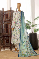 Bin Saeed Stitched 3 Piece Exclusive Lawn Frock Vol-01 Collection-SM-1478-Off White