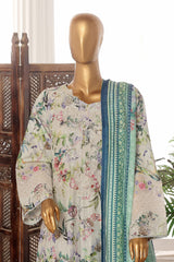 Bin Saeed Stitched 3 Piece Exclusive Lawn Frock Vol-01 Collection-SM-1478-Off White