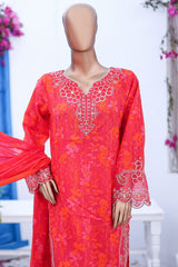 Bin Saeed Stitched 3 Piece Cutworkari Emb Lawn Vol-04 Suit-SM-755-Red