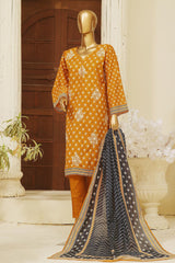 Bin Saeed Stitched 3 Piece Exclusive Emb Lawn Vol-01 Collection-SM-1508-Mustard