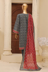 Bin Saeed Stitched 3 Piece Exclusive Emb Lawn Vol-01 Collection-SM-1509-Grey