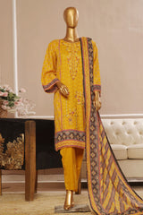 Bin Saeed Stitched 3 Piece Exclusive Emb Lawn Vol-01 Collection-SM-1511-Mustard