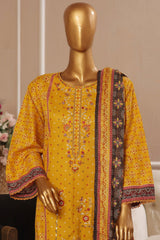 Bin Saeed Stitched 3 Piece Exclusive Emb Lawn Vol-01 Collection-SM-1511-Mustard