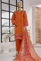Bin Saeed Stitched 3 Piece Exclusive Printed Lawn Vol-02 Collection-SM-1427-Orange
