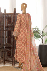 Bin Saeed Stitched 3 Piece Exclusive Lawn Frock Vol-01 Collection-SM-1480-Peach