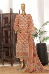 Bin Saeed Stitched 3 Piece Exclusive Lawn Frock Vol-01 Collection-SM-1480-Peach