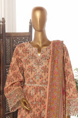 Bin Saeed Stitched 3 Piece Exclusive Lawn Frock Vol-01 Collection-SM-1480-Peach