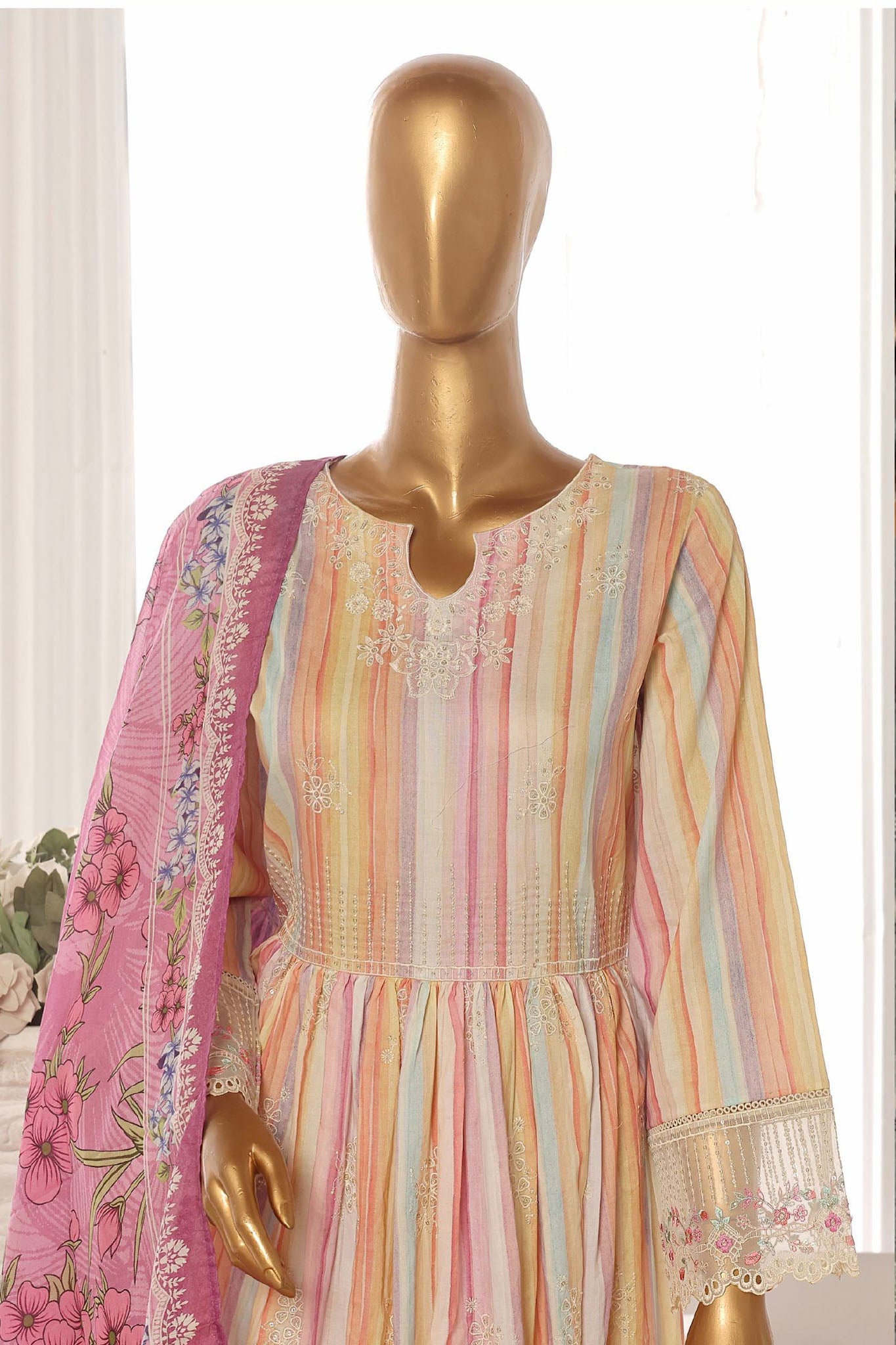 Bin Saeed Stitched 3 Piece Exclusive Lawn Frock Vol-01 Collection-SM-1481-Multi
