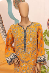 Bin Saeed Stitched 3 Piece Emb Lawnkari & Cutwork Kari Suit-SM-848-Mustard