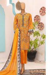 Bin Saeed Stitched 3 Piece Emb Lawnkari & Cutwork Kari Suit-SM-848-Mustard