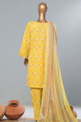 Bin Saeed Stitched 3 Piece Exclusive Printed Lawn Vol-08 Suit-SMK-1176-Yellow