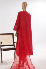 Bin Saeed Stitched 3 Piece Luxury Self & Self Frock Collection-SMK-1596-Red