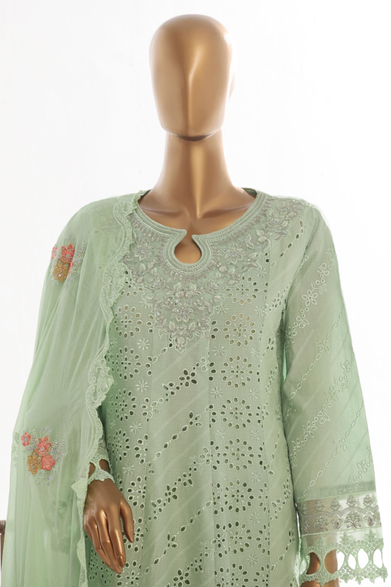 Bin Saeed Stitched 3 Piece Luxury Self & Self Frock Collection-SMK-1599-Pista